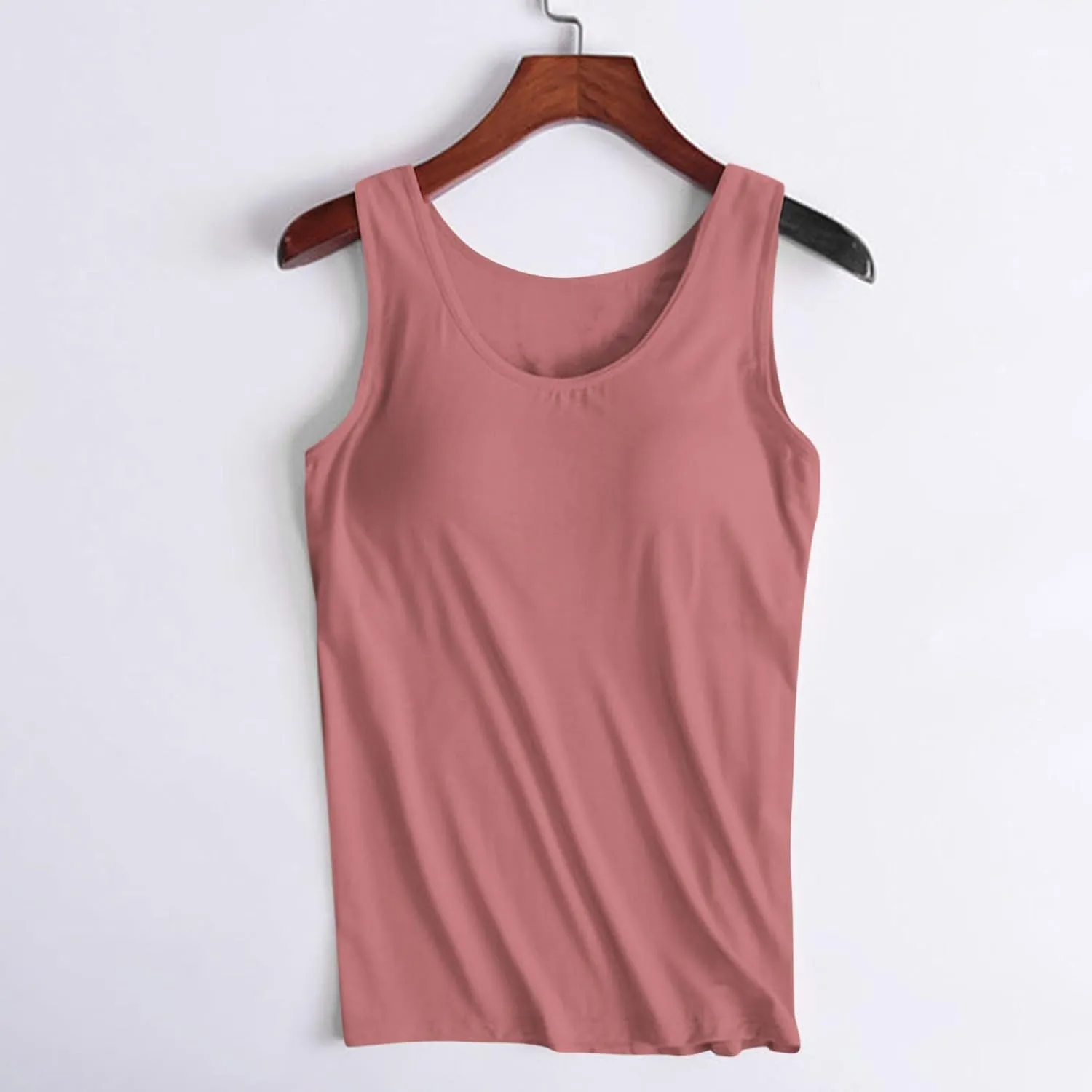 Tank Tops for Women 2025 Built in Bra Solid Color Crewneck Sleeveless Shirts Padded Trendy Casual Comfy Yaga Camisole