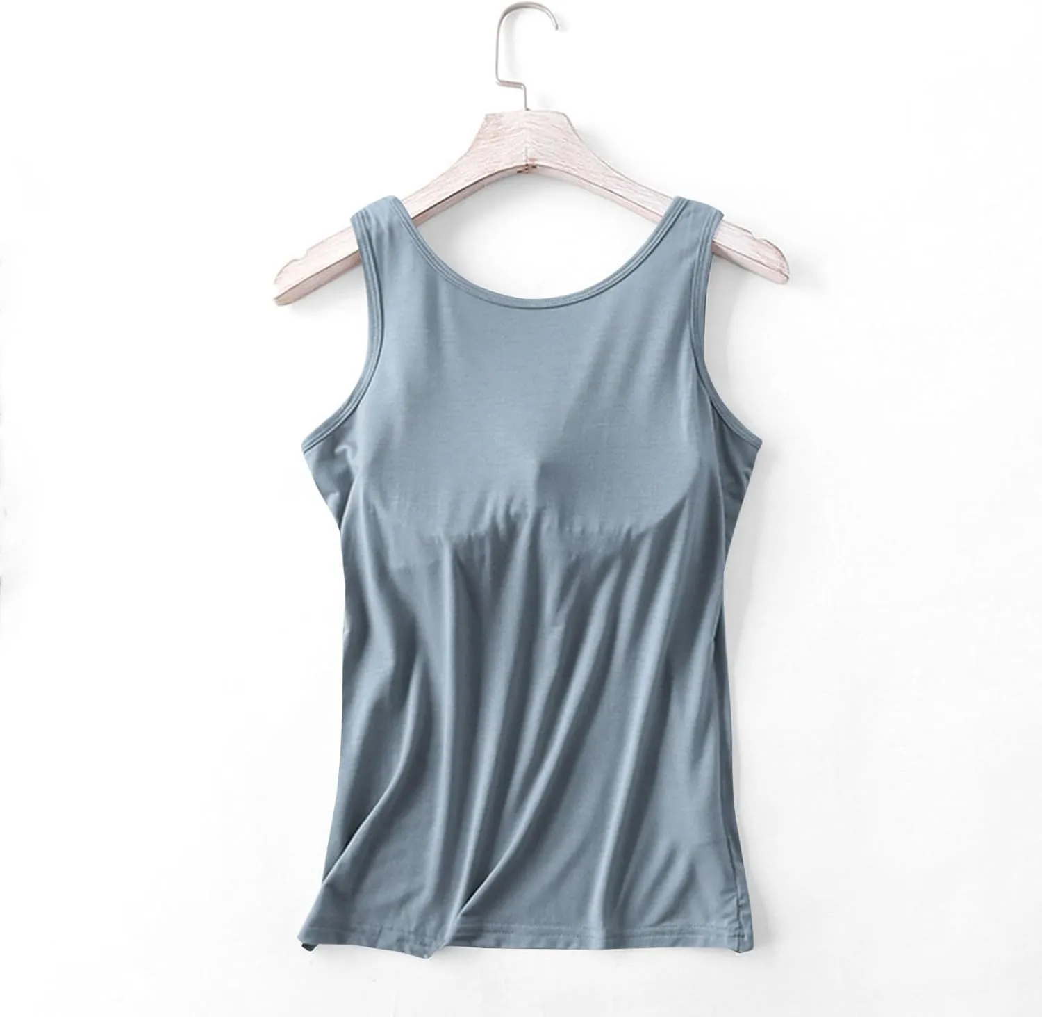 Tank Tops for Women 2025 Built in Bra Solid Color Crewneck Sleeveless Shirts Padded Trendy Casual Comfy Yaga Camisole