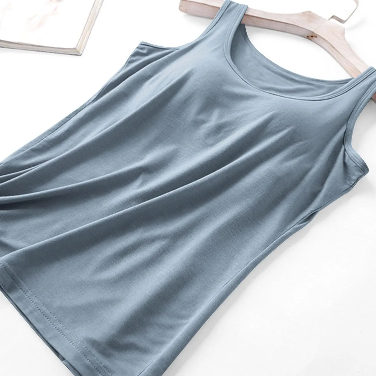 Tank Tops for Women 2025 Built in Bra Solid Color Crewneck Sleeveless Shirts Padded Trendy Casual Comfy Yaga Camisole