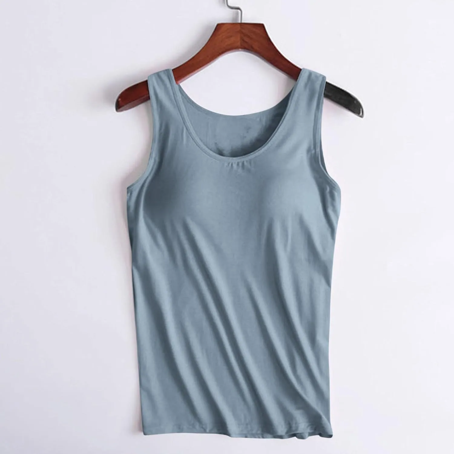 Tank Tops for Women 2025 Built in Bra Solid Color Crewneck Sleeveless Shirts Padded Trendy Casual Comfy Yaga Camisole