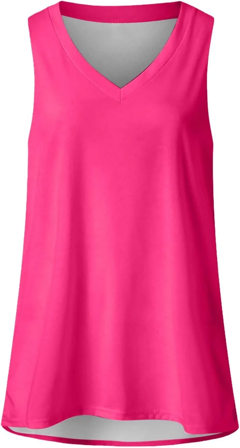Tank Tops Women Summer Sleeveless V Neck Solid Color Fashion Clothes Casual Comfy Vacation Beach Flowy Camisole 2025