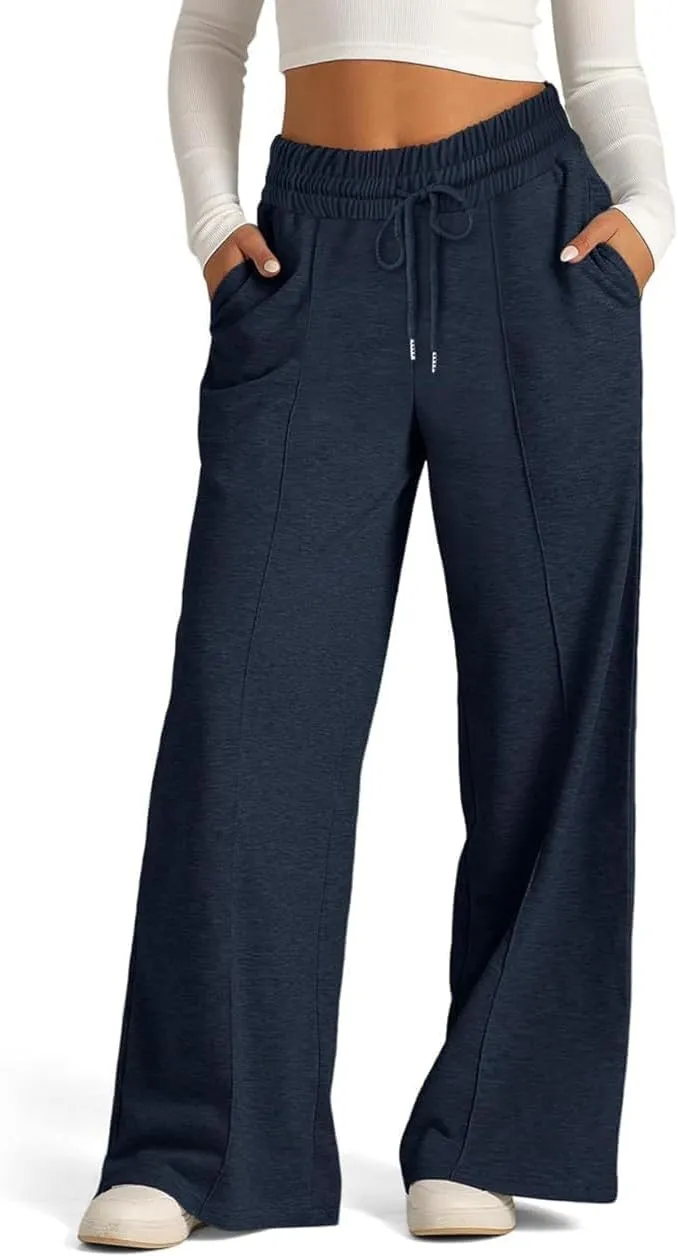 TBA Women's Wide Leg Sweatpants Drawstring Baggy Sweat Pant High Waisted Casual Trousers Fashion Jogger Pants with Pockets