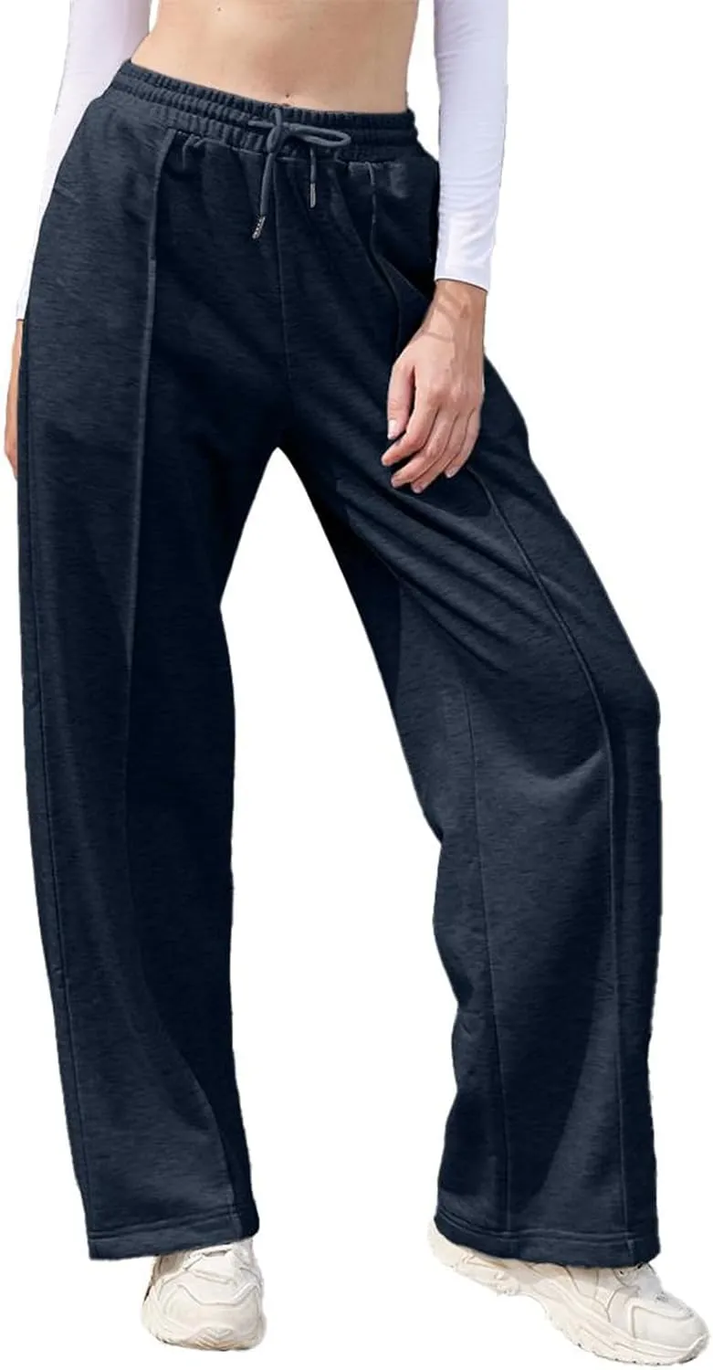 TBA Women's Wide Leg Sweatpants Drawstring Baggy Sweat Pant High Waisted Casual Trousers Fashion Jogger Pants with Pockets