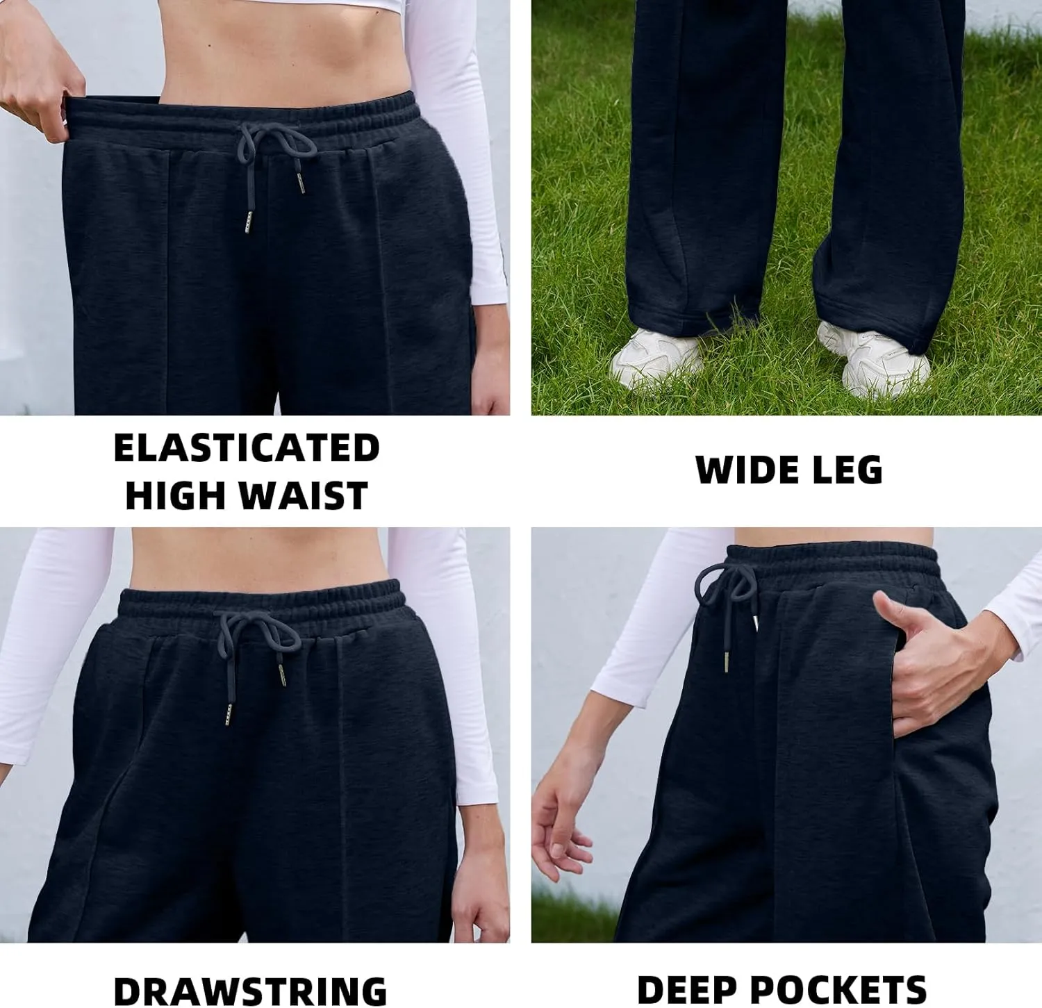 TBA Women's Wide Leg Sweatpants Drawstring Baggy Sweat Pant High Waisted Casual Trousers Fashion Jogger Pants with Pockets