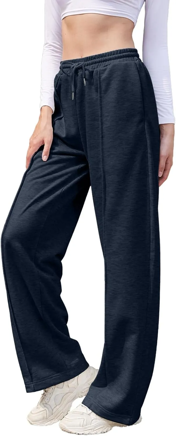 TBA Women's Wide Leg Sweatpants Drawstring Baggy Sweat Pant High Waisted Casual Trousers Fashion Jogger Pants with Pockets