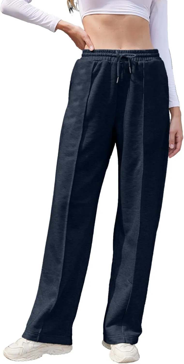 TBA Women's Wide Leg Sweatpants Drawstring Baggy Sweat Pant High Waisted Casual Trousers Fashion Jogger Pants with Pockets