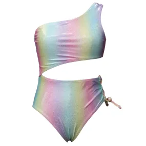 Tween Metallic 1 Shoulder Lace Up Side