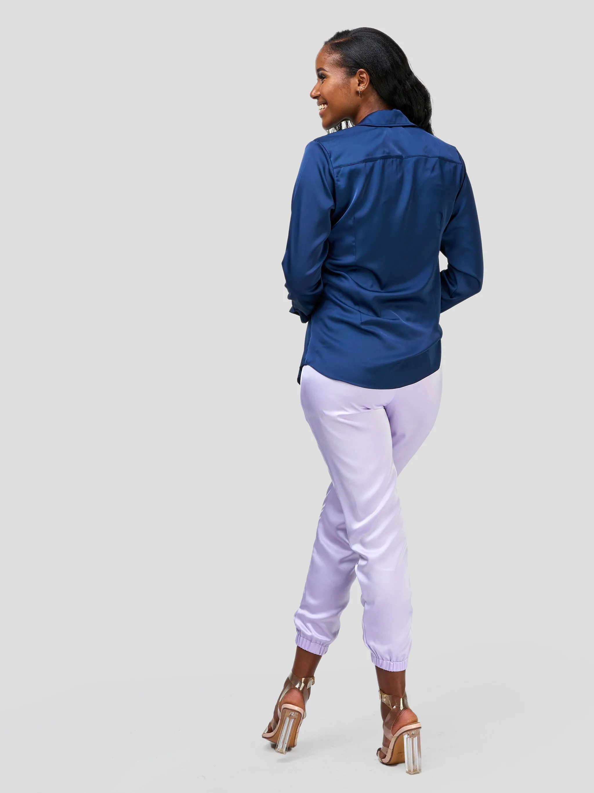 Vivo Nimali Satin Blouse - Navy Blue