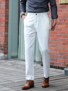 White Slant Pockets Zipper Fly Tailored Trousers