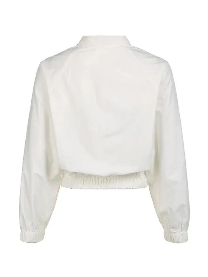 White Stretchy Hem Cargo Style Thin Crop Jacket