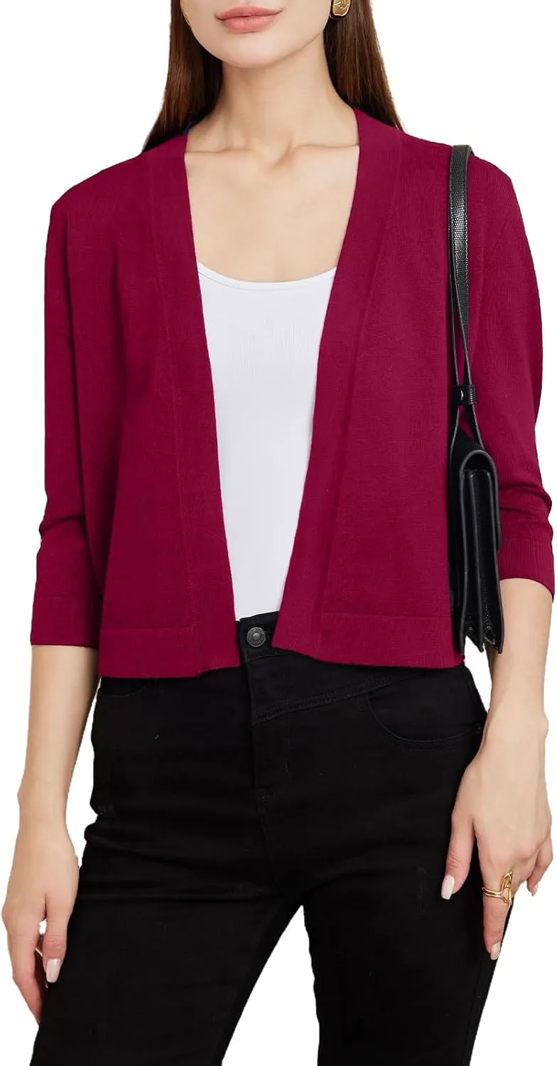 Women's 3/4 Sleeve Sweater Shrugs for Women Cropped Lightweight Knitted Cardigan