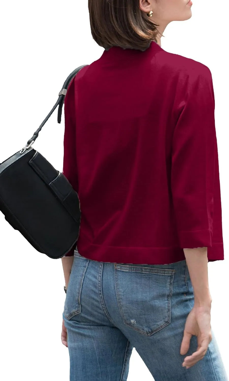 Women's 3/4 Sleeve Sweater Shrugs for Women Cropped Lightweight Knitted Cardigan