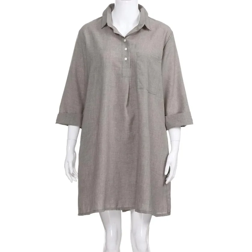 Women's Autumn Casual Cotton Loose Dress With Pockets