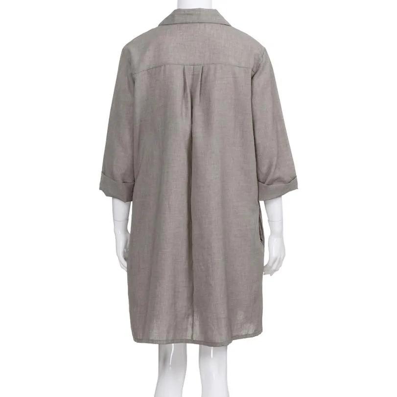 Women's Autumn Casual Cotton Loose Dress With Pockets