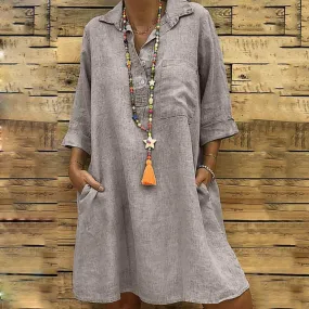Women's Autumn Casual Cotton Loose Dress With Pockets