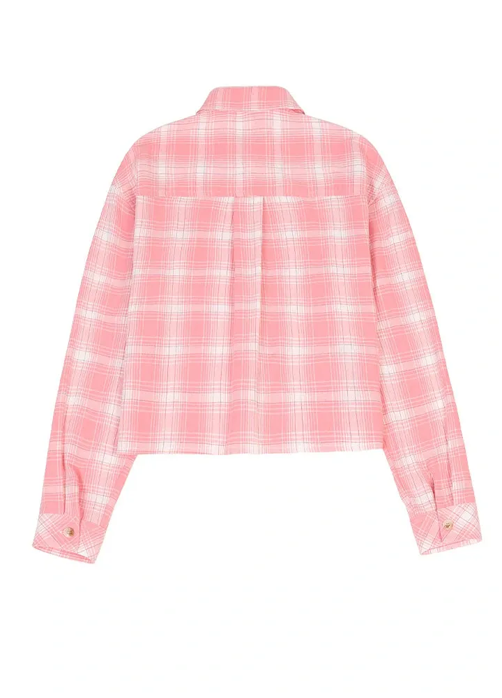 Women's Breathable Flannel Cropped Plaid Shirt