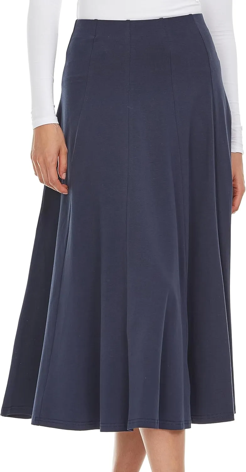 Women’s Cotton Midi 33 inch Length Panel Skirt- Elastic Waist Office Pleated Skirt