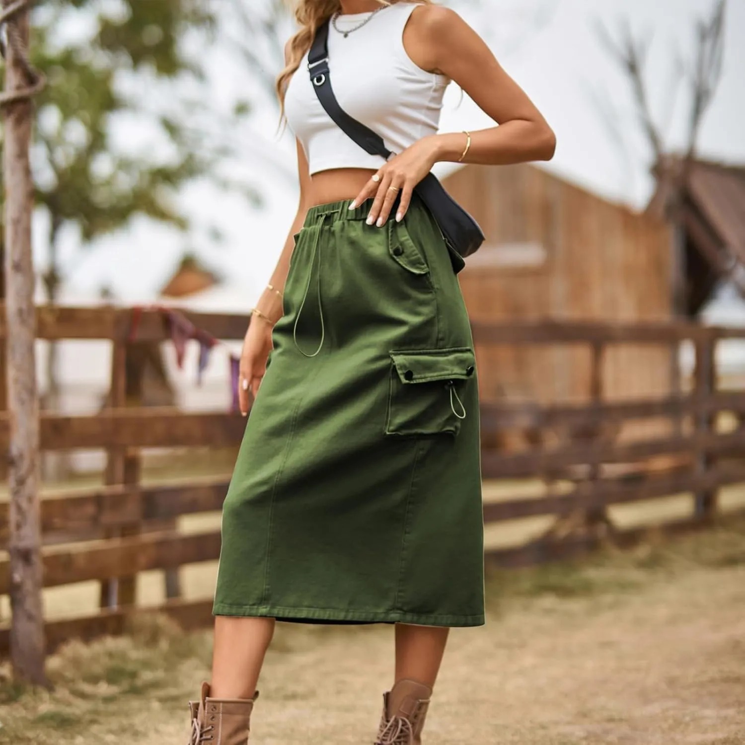 Women's Maxi Long Denim Skirts High Waist Split A line Flare Jean Skirt Y2k Cargo Casual Jean Skirts with Pockets