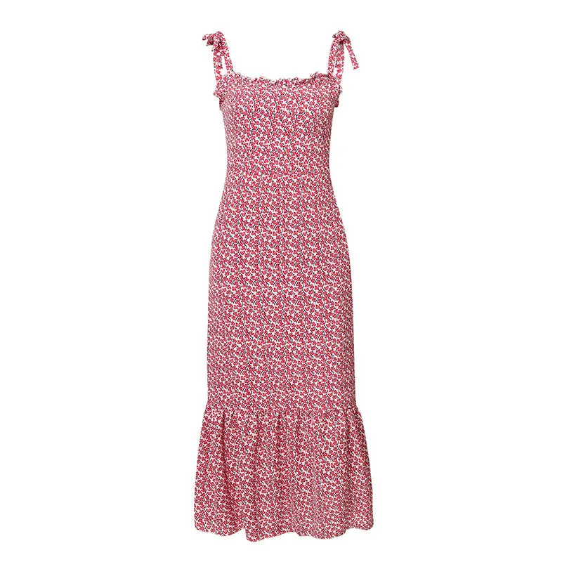 Women's Summer Casual Midi Lace-Up Dress With Print