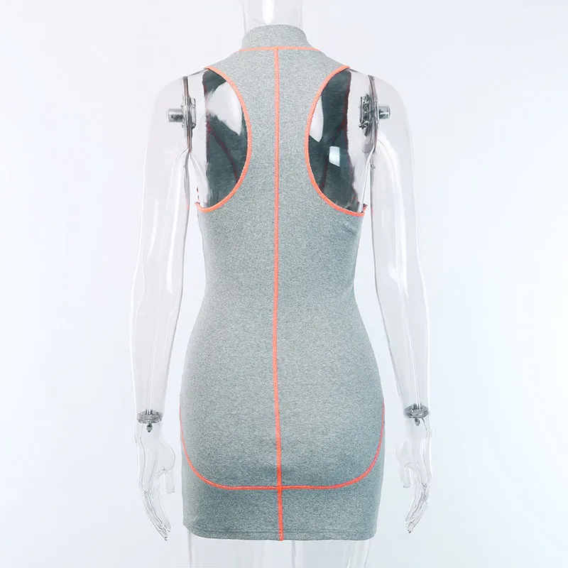 Women's Zipper Ribbed Slim Mini Dress