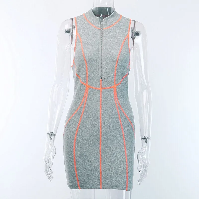 Women's Zipper Ribbed Slim Mini Dress