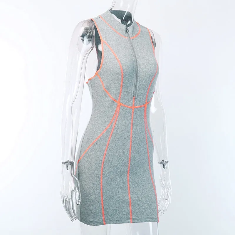 Women's Zipper Ribbed Slim Mini Dress